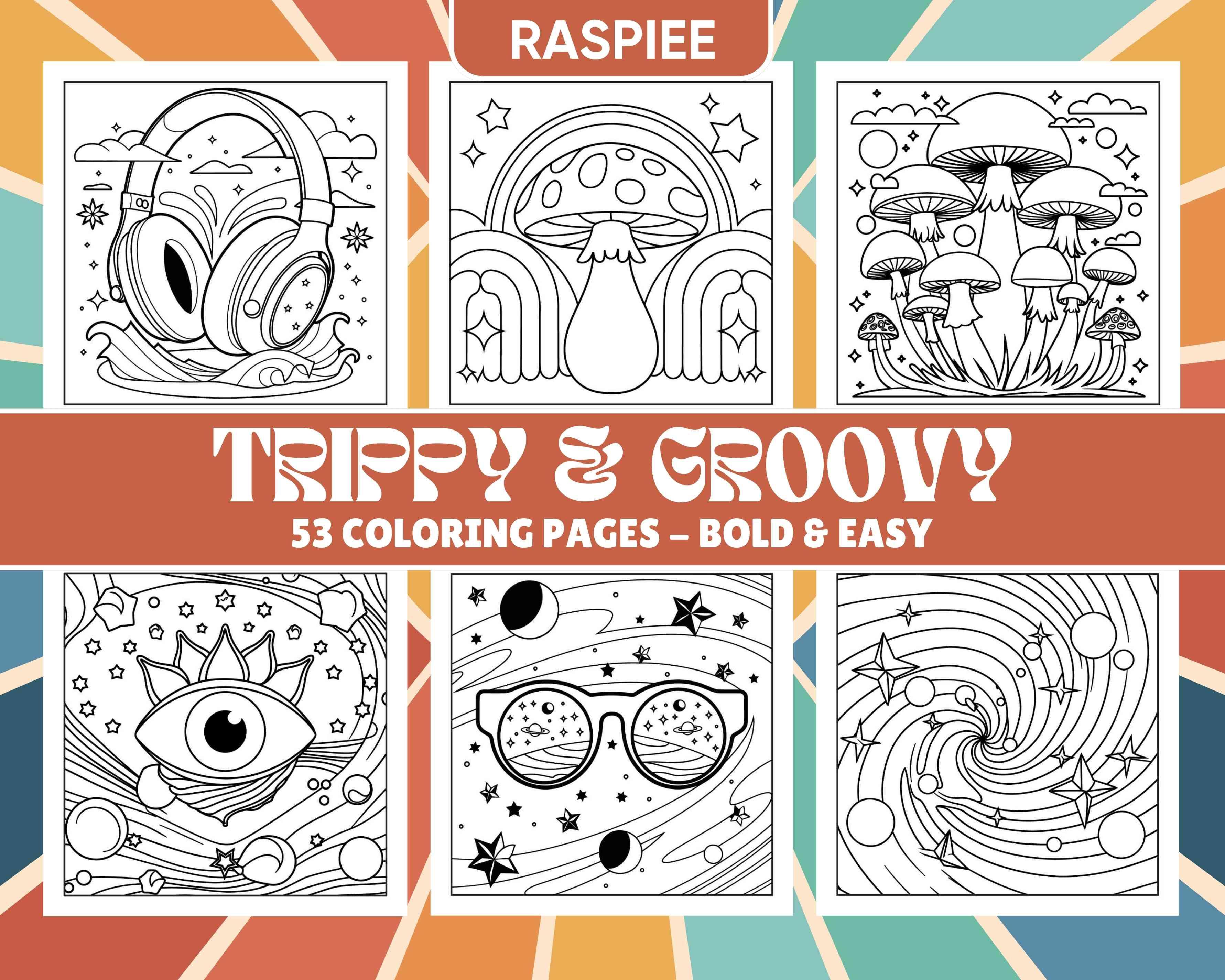 53 Bold and Easy Trippy Groovy Coloring Pages PDF Instant Download ...