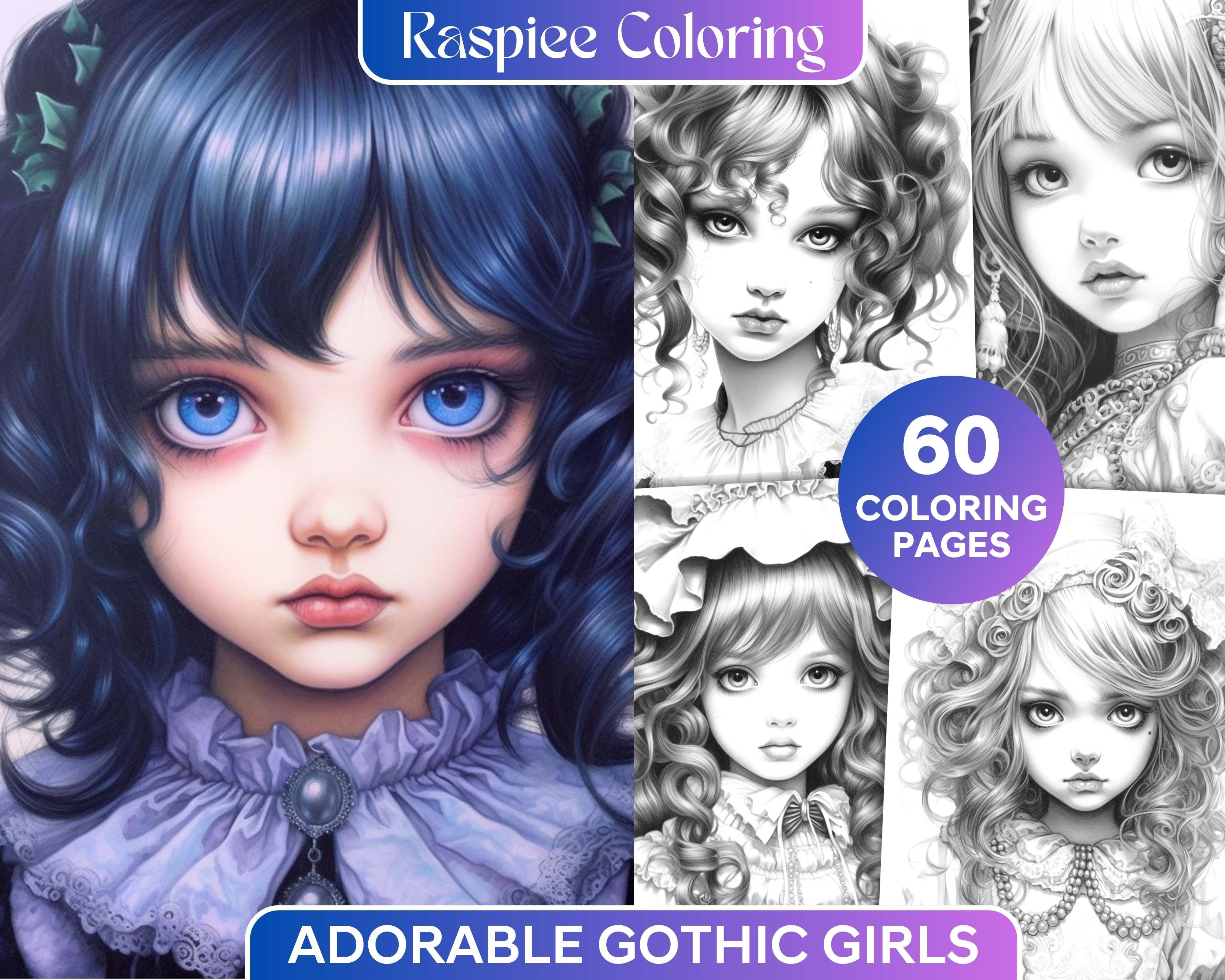 60 Adorable Gothic Girls Grayscale Coloring Pages Printable For Adults 