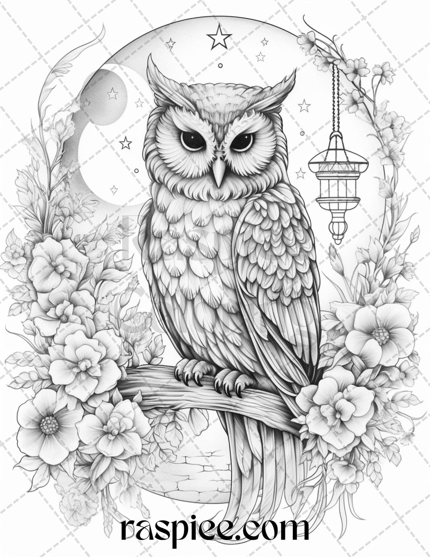 40 Floral Owl Grayscale Printable Coloring Pages for Adults, PDF File Instant Download - RASPIEE