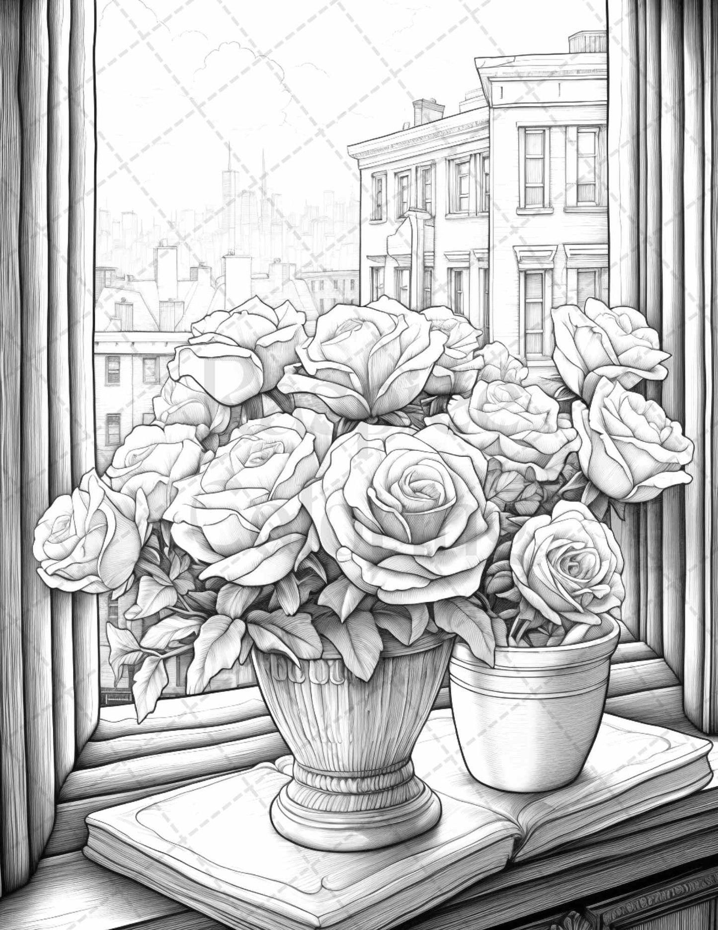 40 Captivating Roses Grayscale Coloring Pages Printable for Adults, PDF File Instant Download - RASPIEE