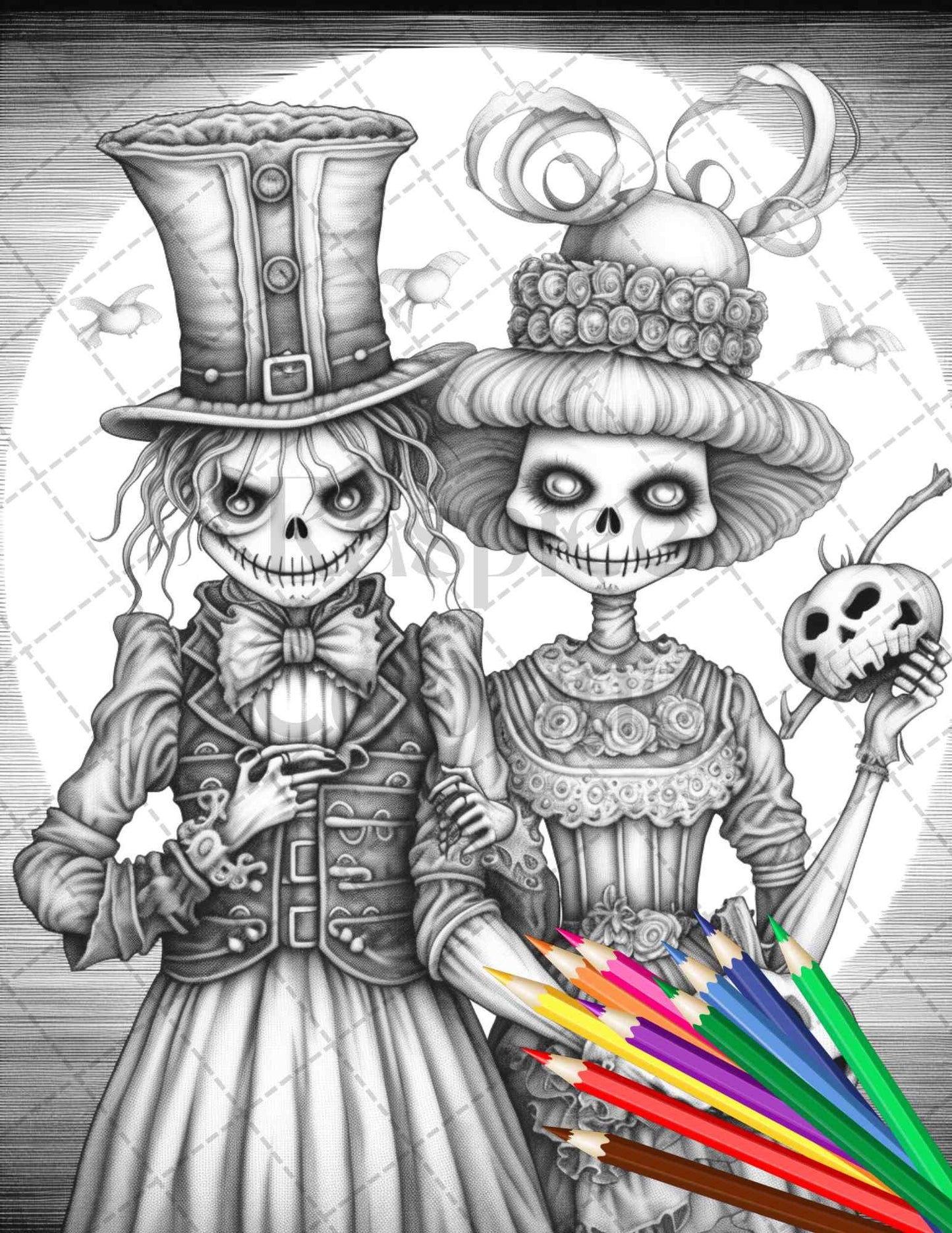 40 Scary Scarecrows Grayscale Coloring Pages Printable for Adults, Halloween Horror Coloring Book, PDF File Instant Download - RASPIEE
