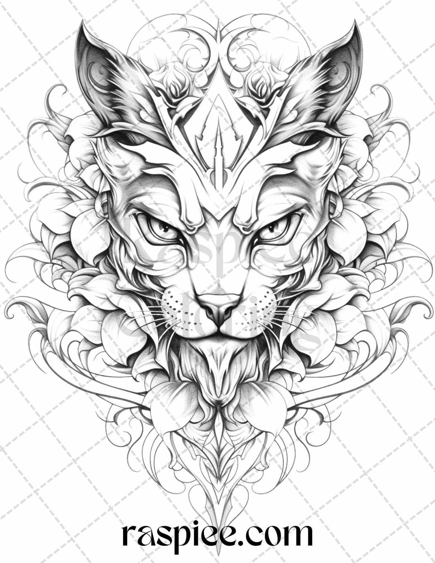 40 Beautiful Tattoos Grayscale Coloring Pages Printable for Adults, PDF File Instant Download - RASPIEE