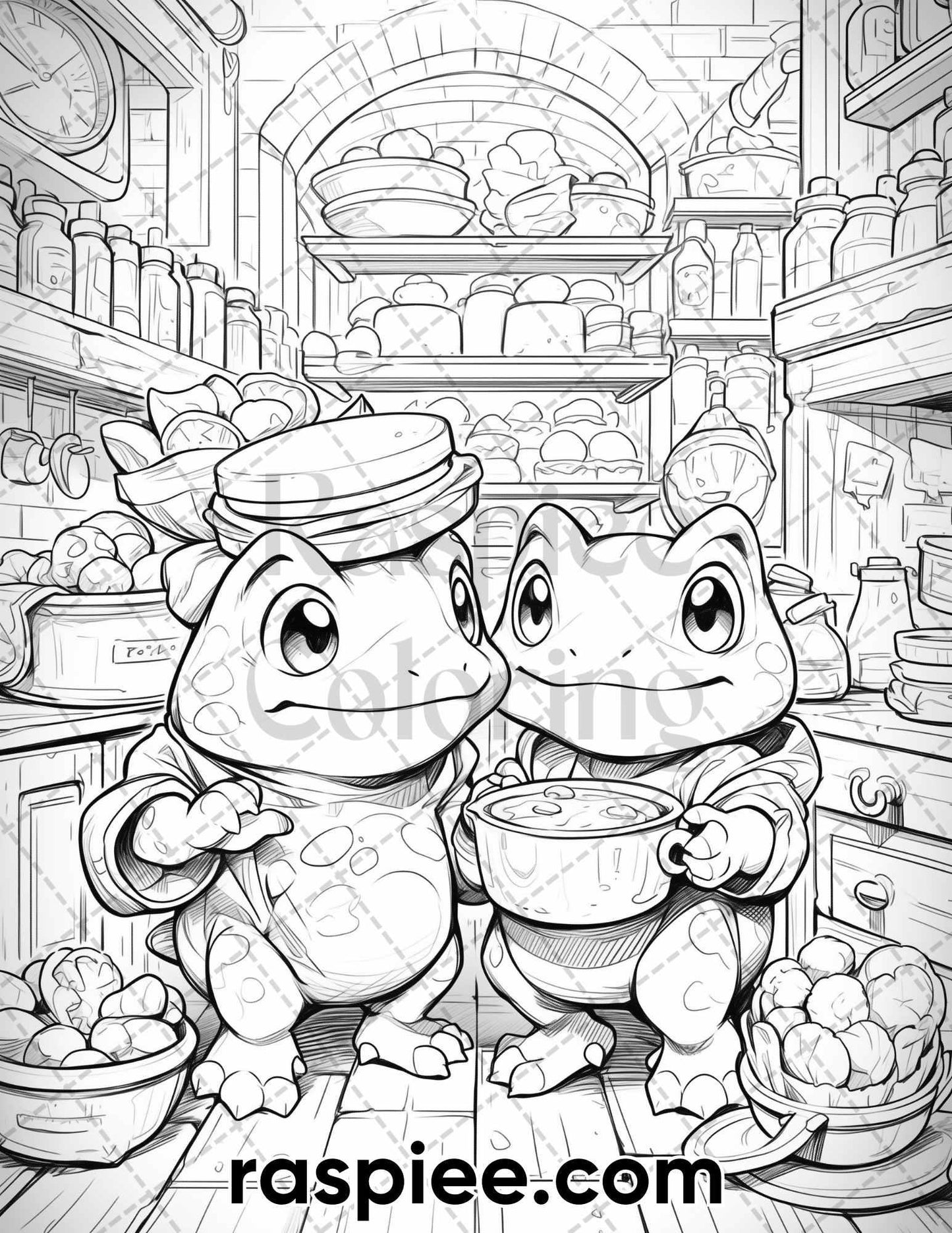 50 The Frog Kingdom Grayscale Coloring Pages for Adults, Printable PDF Instant Download - RASPIEE