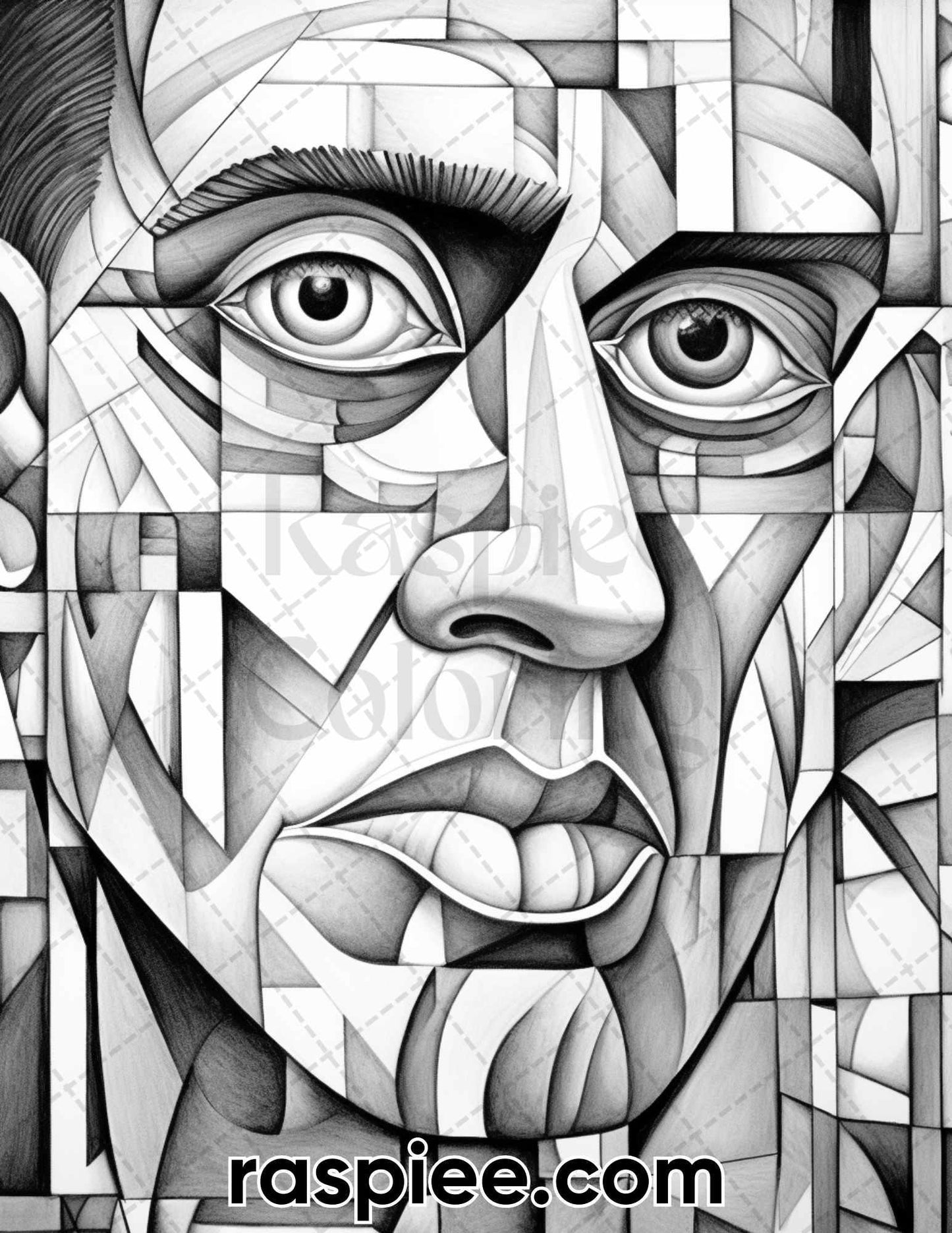 60 Abstract Faces Grayscale Adult Coloring Pages, Printable PDF Instant Download - RASPIEE