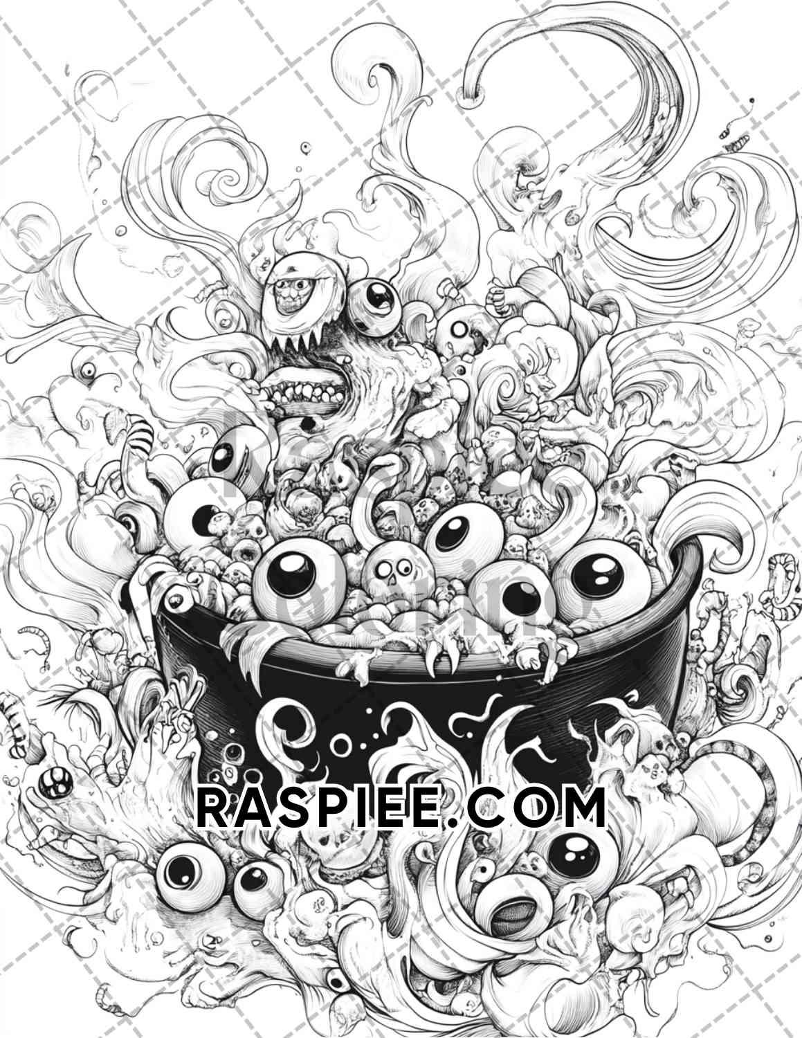 Spooky Desserts Halloween Adult Coloring Pages Printable PDF - RASPIEE