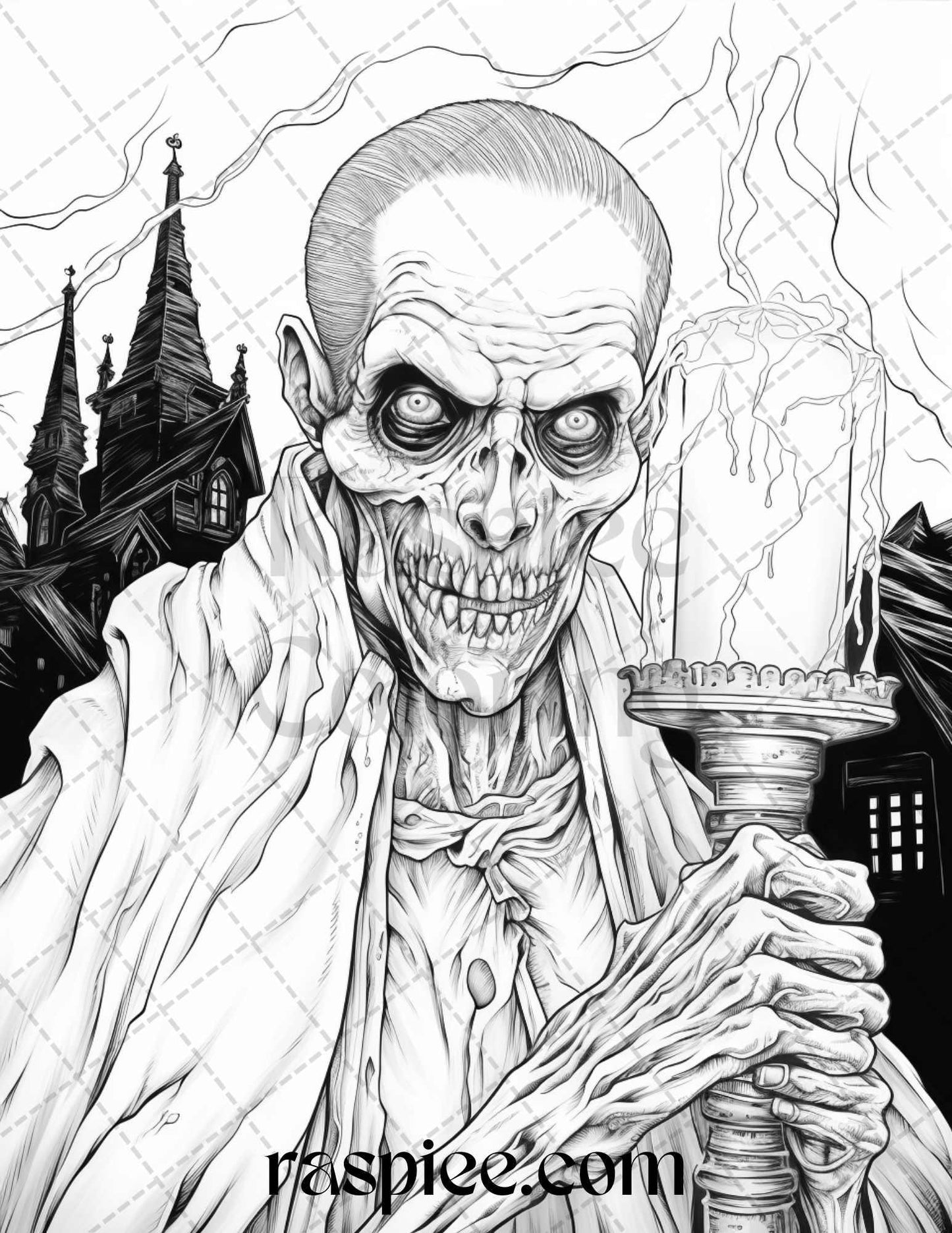 60 Halloween Vampire Grayscale Coloring Pages Printable for Adults, PDF File Instant Download - RASPIEE