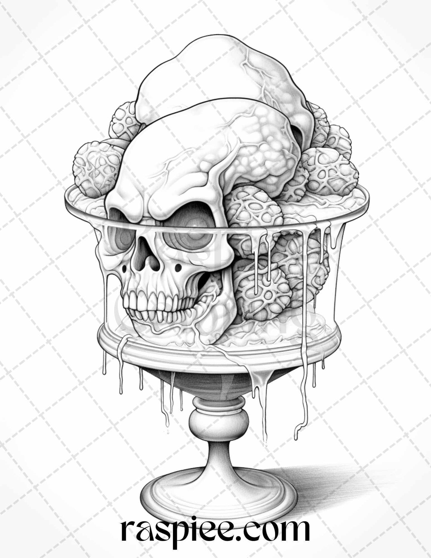 68 Halloween Spooky Desserts Grayscale Coloring Pages Printable for Adults, PDF File Instant Download - RASPIEE