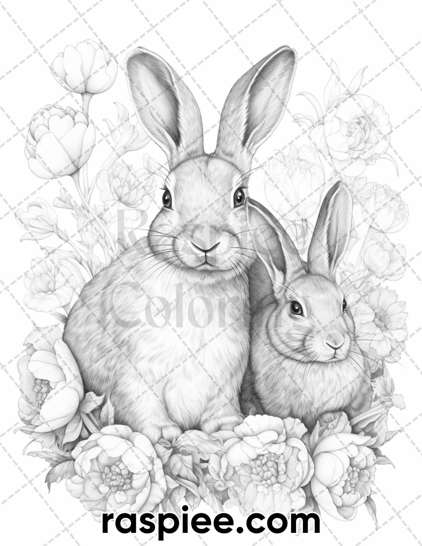 40 Floral Animal Couple Grayscale Coloring Pages for Adults, Printable PDF Instant Download - RASPIEE