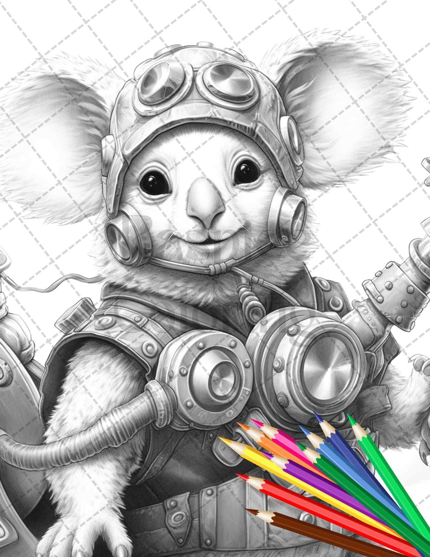 60 Steampunk Animals Grayscale Coloring Pages Printable for Adults, PDF File Instant Download - RASPIEE