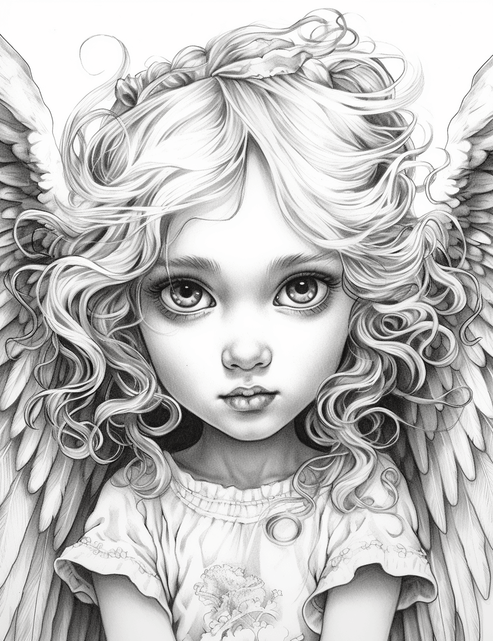 Free Angel Baby Grayscale Coloring Pages Printable for Adults Kids, PDF File Instant Download - RASPIEE