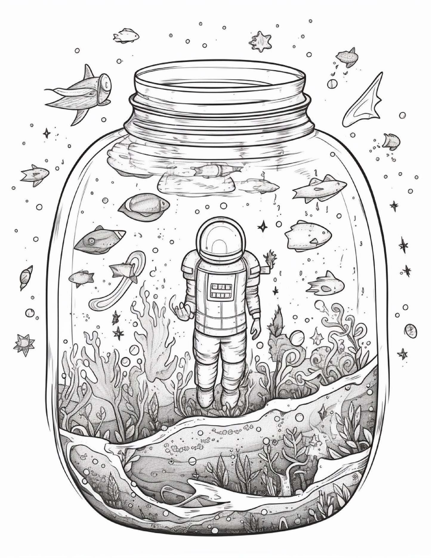 64 Life Inside Jar Printable Coloring Pages for Adults, Grayscale Coloring Book, Printable PDF File Download - raspiee