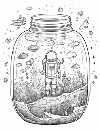 64 Life Inside Jar Printable Coloring Pages for Adults, Grayscale Colo ...