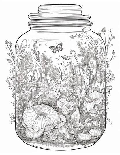 64 Life Inside Jar Printable Coloring Pages for Adults, Grayscale Coloring Book, Printable PDF File Download - raspiee