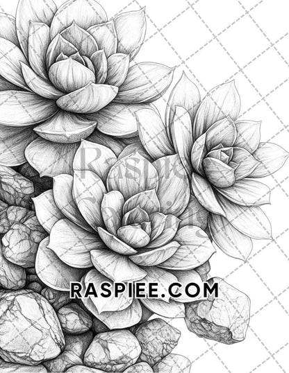 Succulent Blossoms Adult Coloring Pages Printable PDF Instant Download