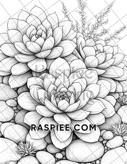 Succulent Blossoms Adult Coloring Pages Printable PDF Instant Download