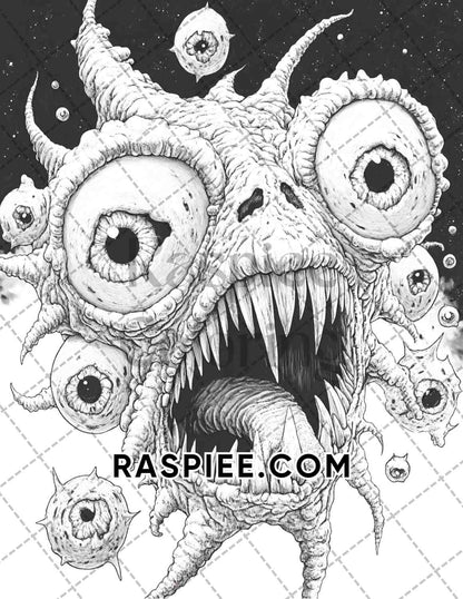 Nightmarish Creatures Halloween Adult Coloring Pages Printable PDF Instant Download