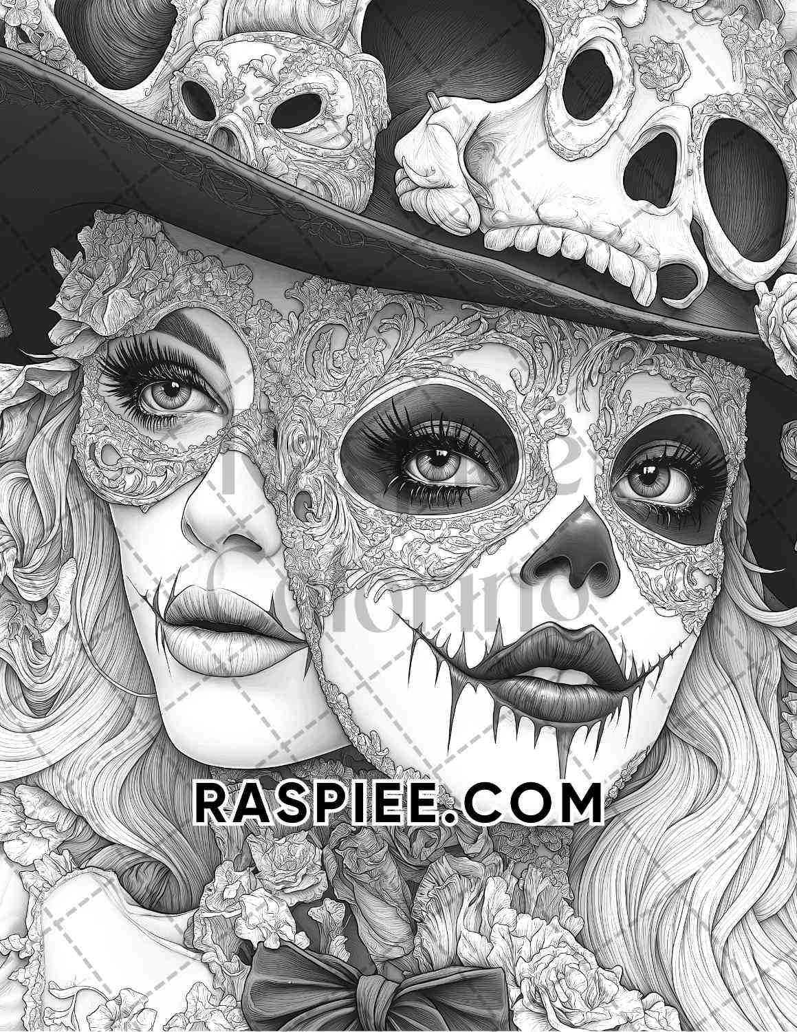 Halloween Surreal Adult Coloring Pages Printable PDF Instant Download - RASPIEE