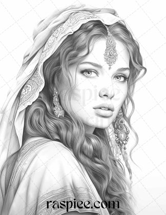 40 Beautiful Gypsy Girls Grayscale Coloring Pages Printable for Adults ...