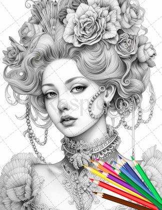 43 Beautiful Victorian Women Grayscale Coloring Pages Printable for Ad ...