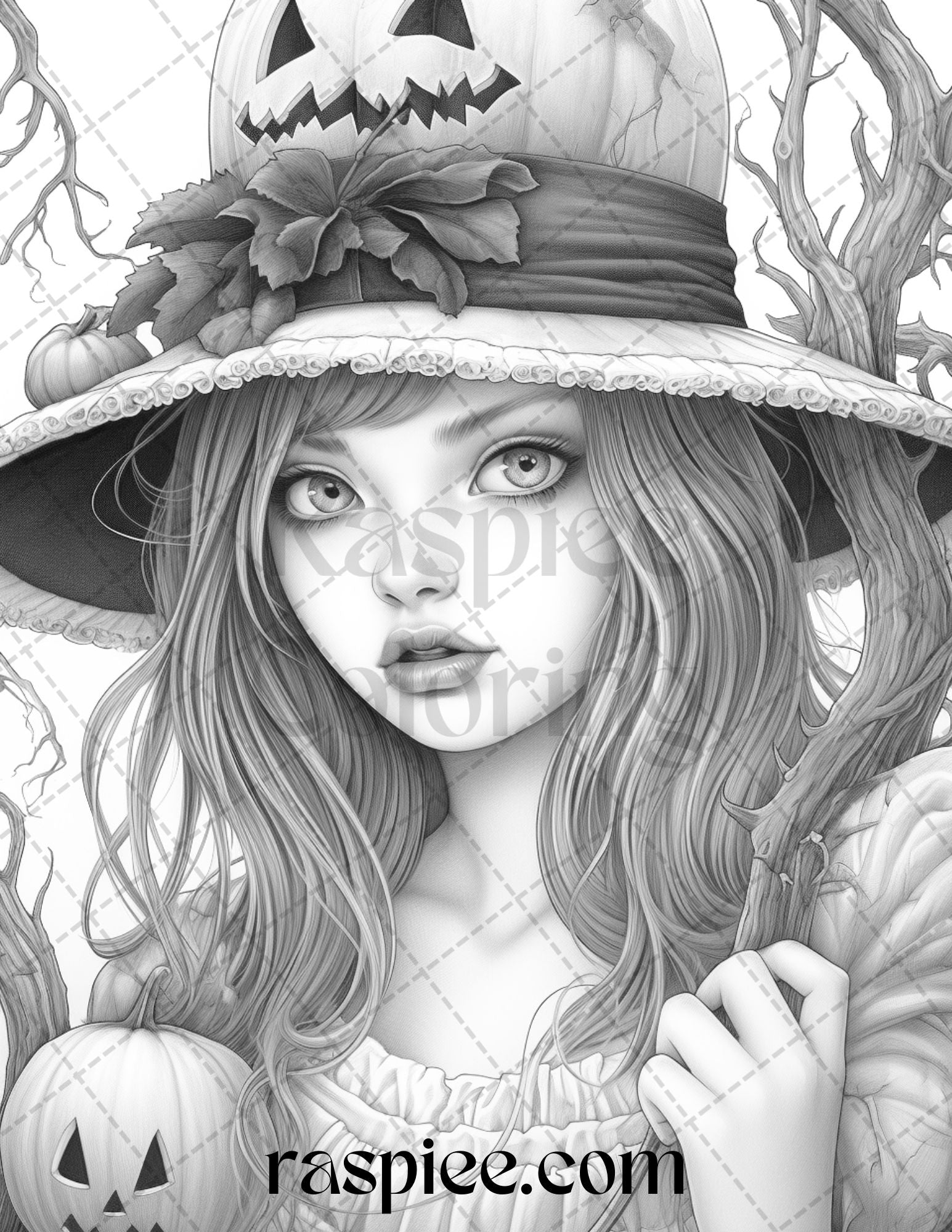 70 Beauty Witches Grayscale Coloring Pages - Instant Download - Printa