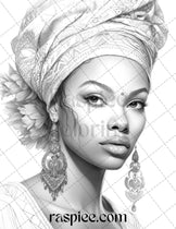40 Beautiful African Women Grayscale Coloring Pages Printable for Adul ...