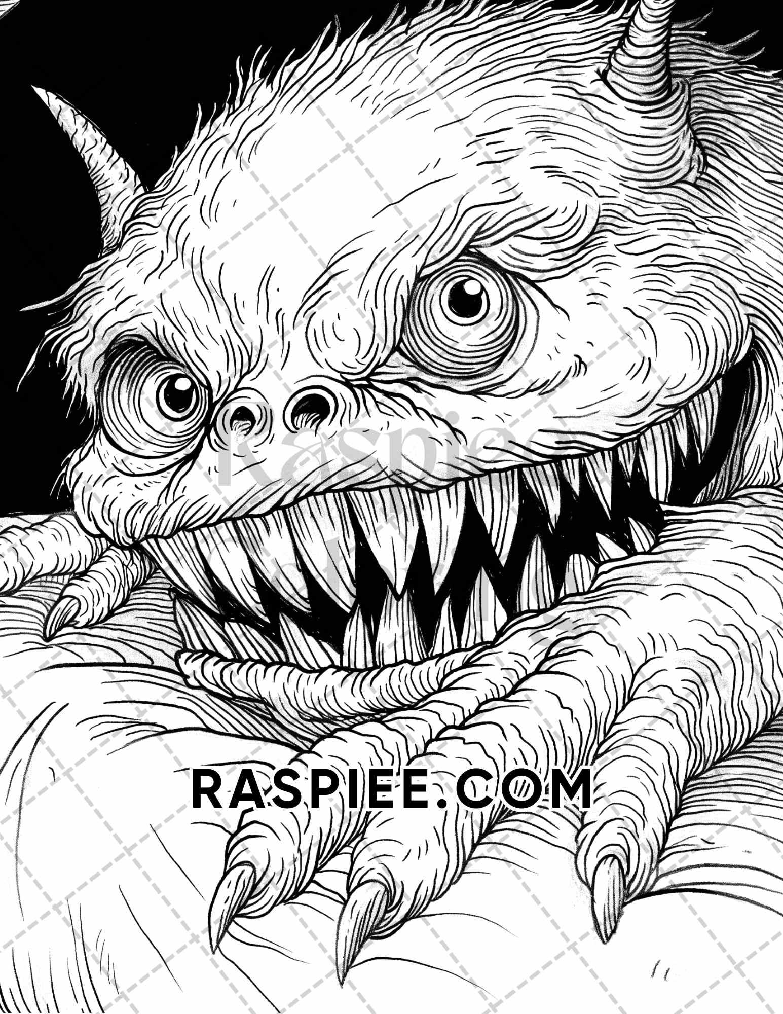 coloring pictures of monsters 50 Spooky Monsters Halloween Adult Coloring Pages Printable PDF Instant Download