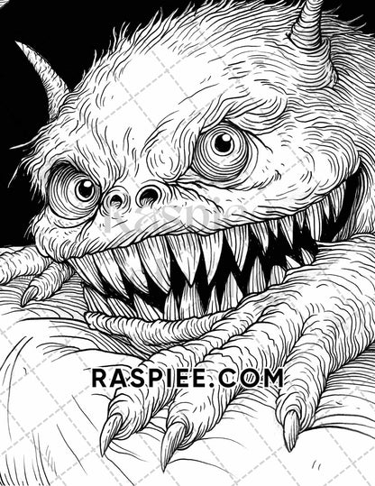 50 Spooky Monsters Halloween Adult Coloring Pages Printable PDF Instant Download - RASPIEE