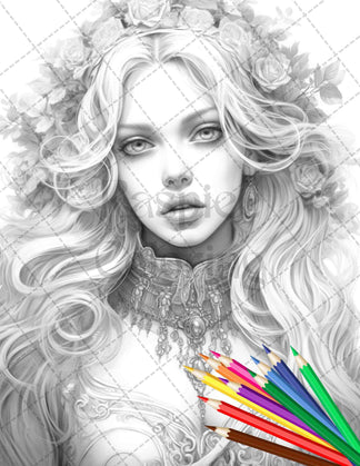 40 Beautiful Gothic Girls Grayscale Coloring Pages Printable for Adult ...