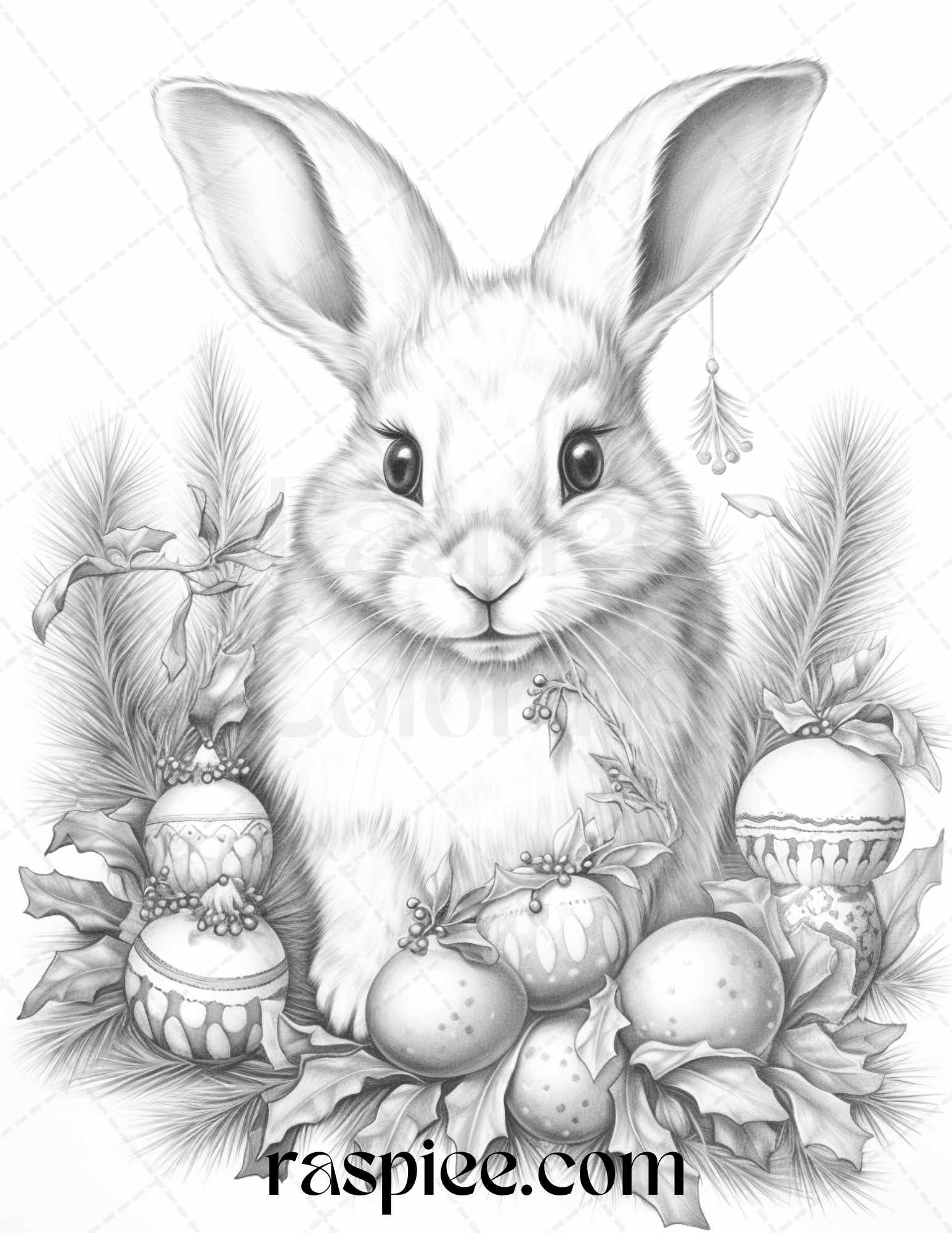 Christmas Animals Grayscale Coloring Pages, Adult Coloring Printable Images, Festive Illustrations for Adults, Xmas Animal Portraits, Stress-Relief Grayscale Art