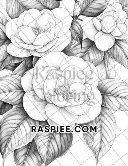 Seasonal Flowers Adult Coloring Pages Printable PDF Instant Download