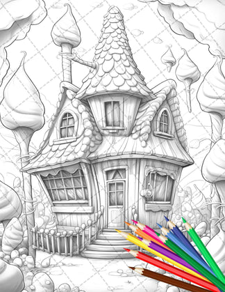 33 Ice Cream Houses Grayscale Coloring Pages Printable for Adults and – Raspiee Coloring