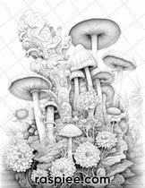 55 Fantasy Flowers Grayscale Coloring Pages for Adults, Printable PDF ...