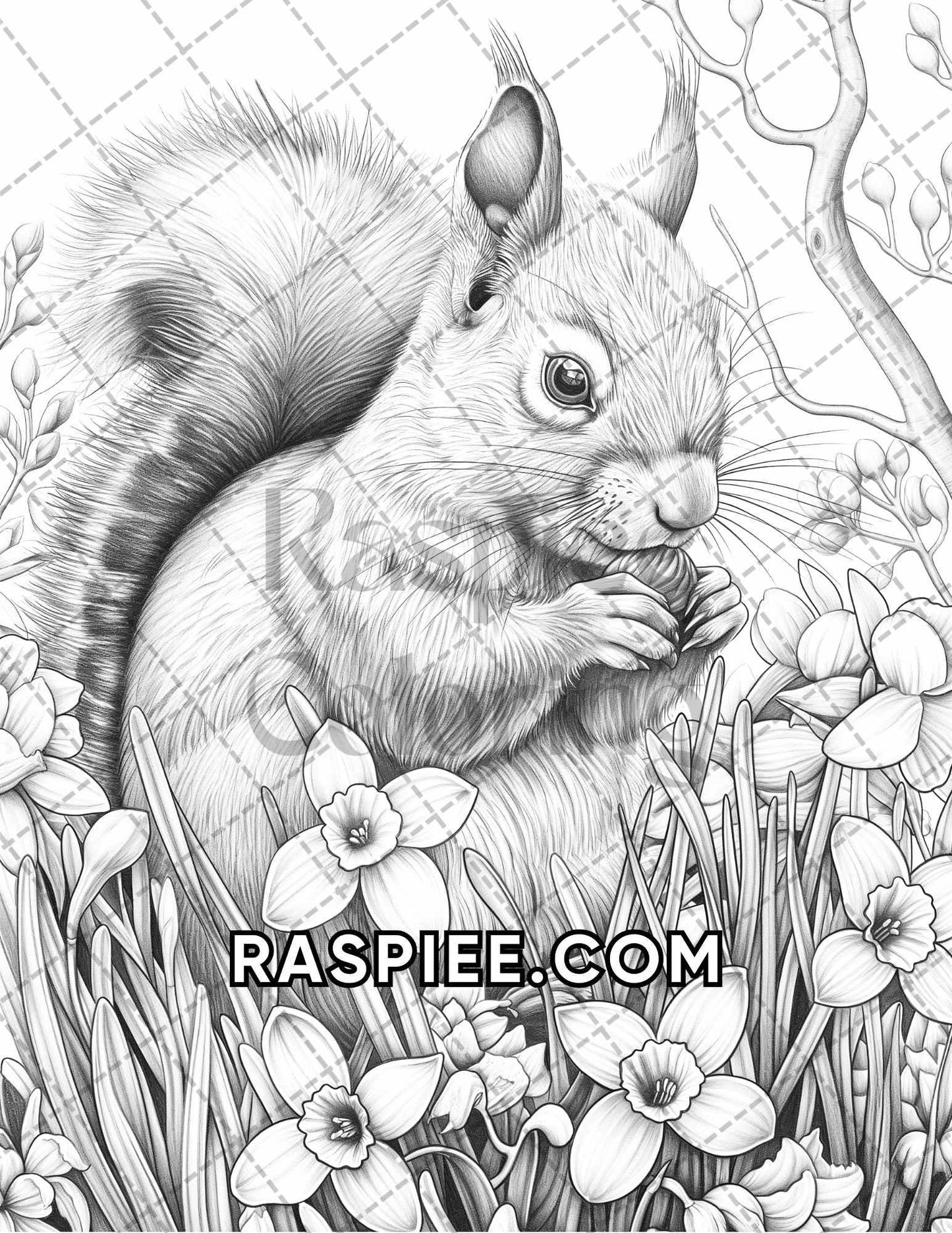 75 Animals in Flowers Grayscale Adult Coloring Pages Printable PDF Instant Download - RASPIEE