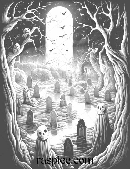 Witchy Land Grayscale Coloring Page, Mystical and Magical Art for Coloring, Relaxing Witchcraft Coloring Sheet, Enchanted Forest Grayscale Coloring, Creative Wiccan Inspired Art, Halloween Themed Witchy Coloring, Fantasy Land Coloring Pages, Mystical Creatures Grayscale Art, Magical Witchy Coloring Sheet, Occult and Fantasy Coloring Page