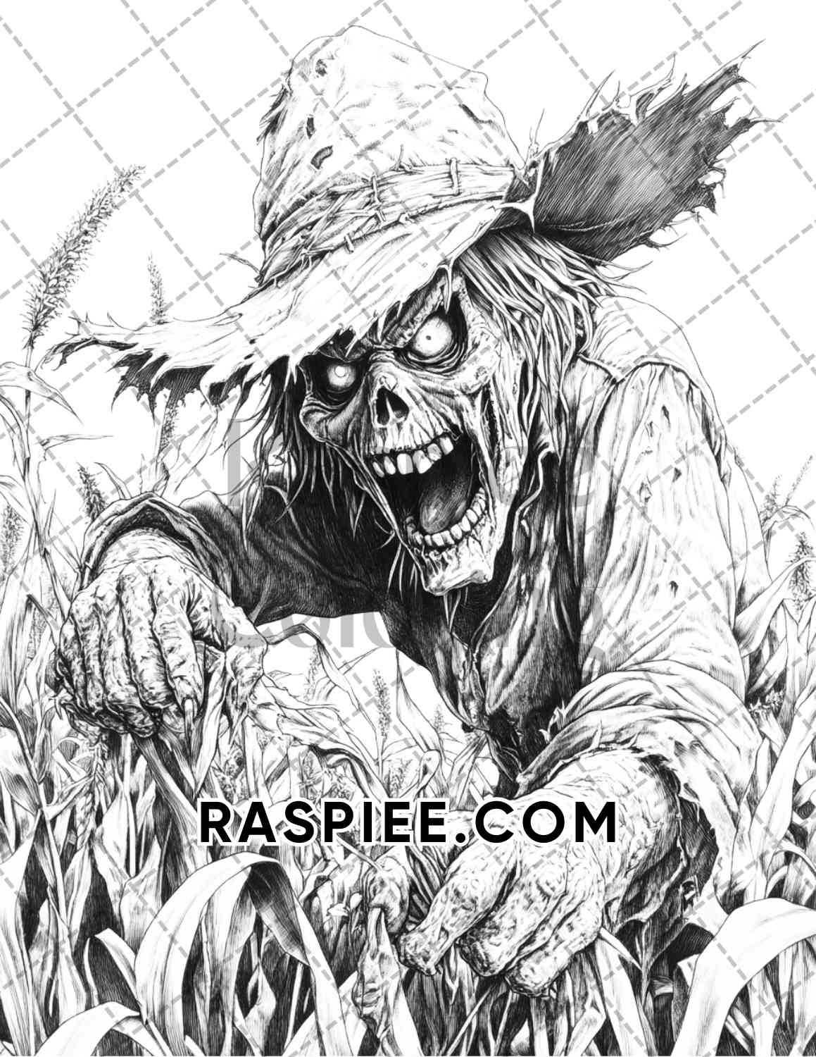 Horror Scarecrow Halloween Adult Coloring Pages Printable PDF Instant Download