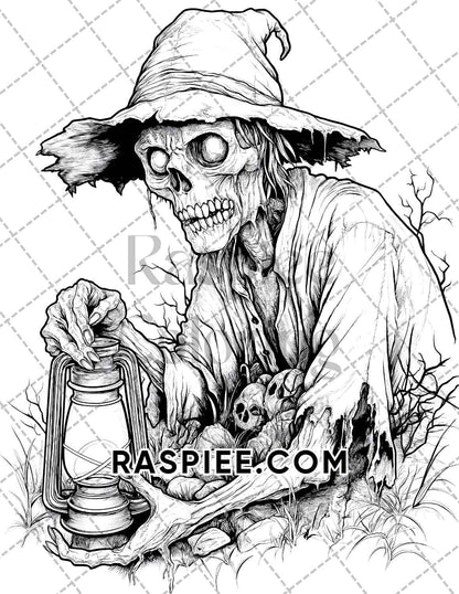 Scary Zombies Halloween Adult Coloring Pages Printable PDF Instant Download