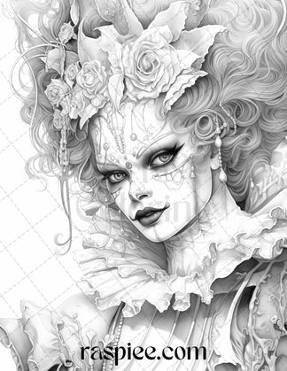 50 Scary Clown Girls Grayscale Coloring Pages Printable for Adults, PD ...