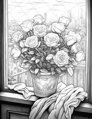 40 Captivating Roses Grayscale Coloring Pages Printable for Adults, PD ...