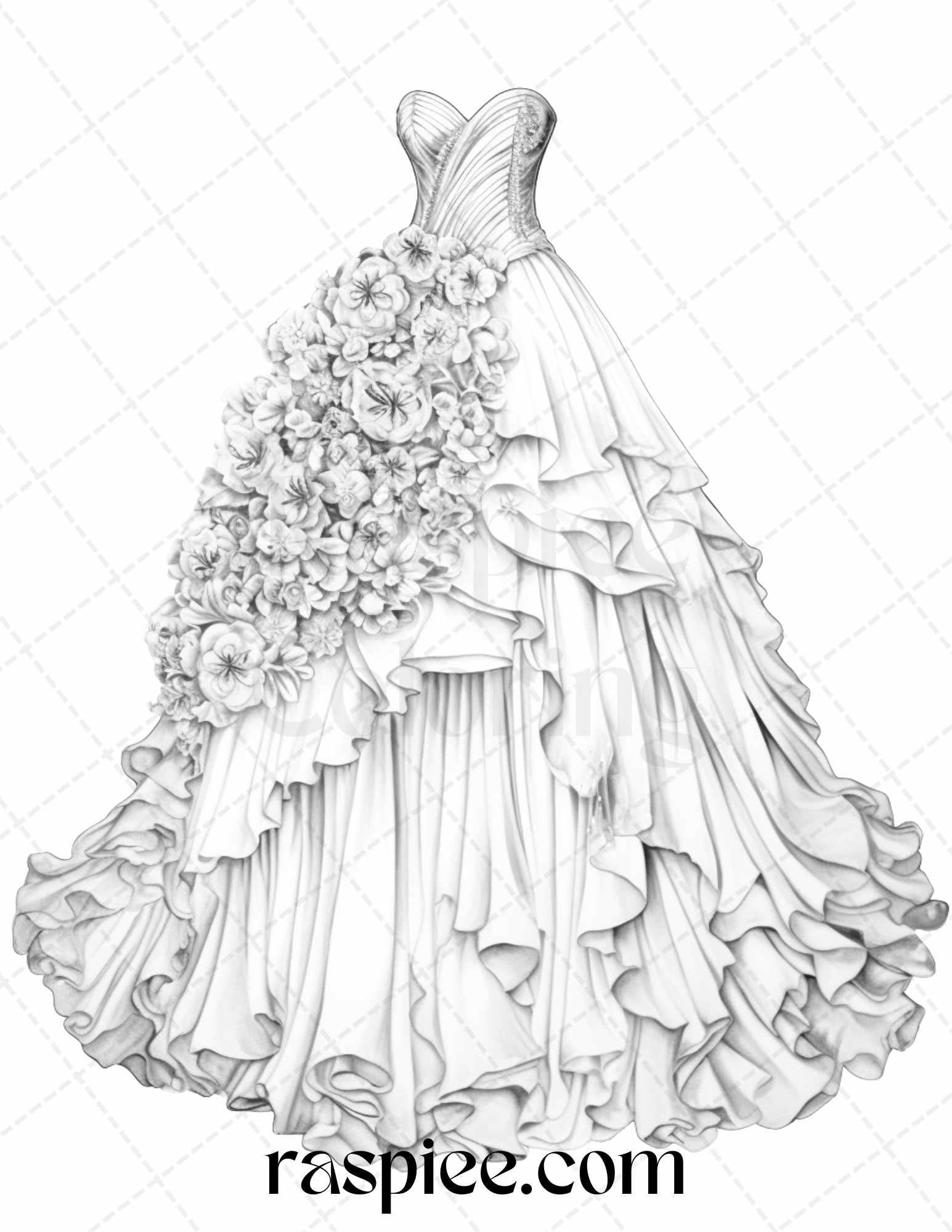 40 Elegant Floral Wedding Dresses Grayscale Coloring Pages Printable for Adults, PDF File Instant Download 40 Elegant Floral Wedding Dresses Grayscale Coloring Pages Printable for Adults, PDF File Instant Download