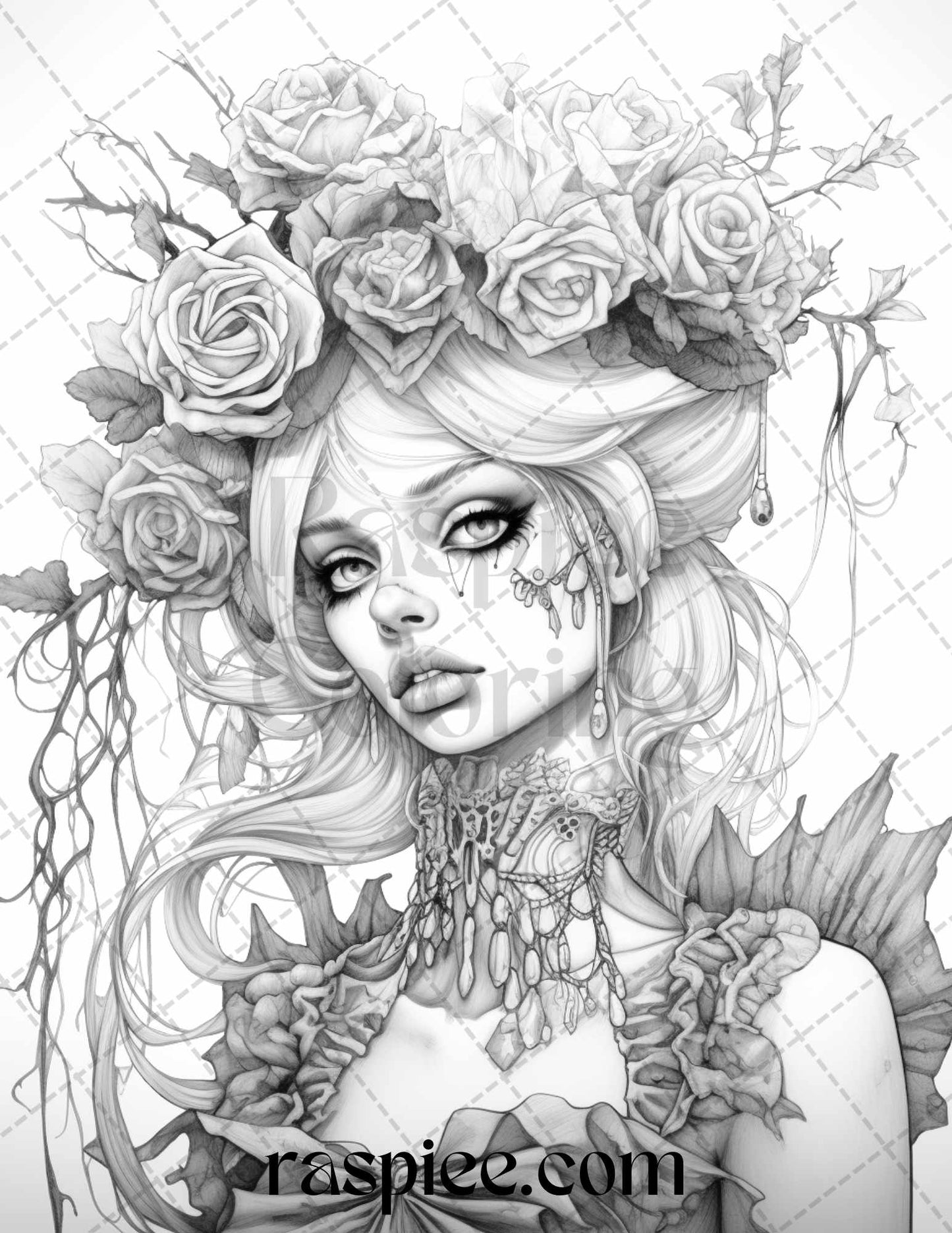 Halloween Zombie Fairy Coloring Page, Grayscale Coloring Printable, Adult Coloring Art, Scary Gothic Coloring, Halloween Decor DIY, Printable Coloring Book, Ghostly Coloring Sheet, Halloween Home Decor, Gothic Fairyland Printable, Halloween Coloring Pages for Adults