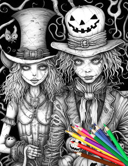 40 Scary Scarecrows Grayscale Coloring Pages Printable for Adults, Halloween Horror Coloring Book, PDF File Instant Download - raspiee