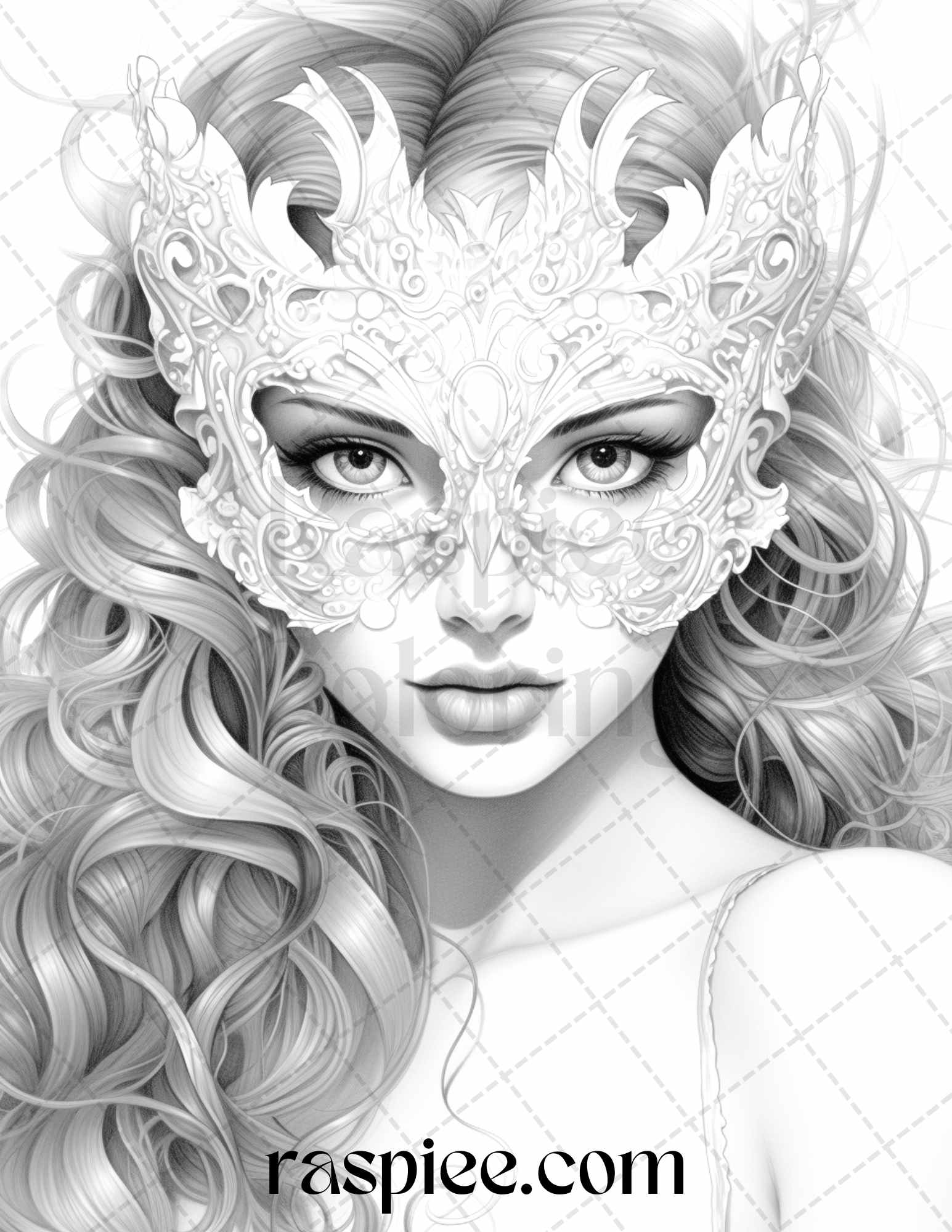 40 Masquerade Girls Grayscale Coloring Pages Printable for Adults, PDF File Instant Download - raspiee