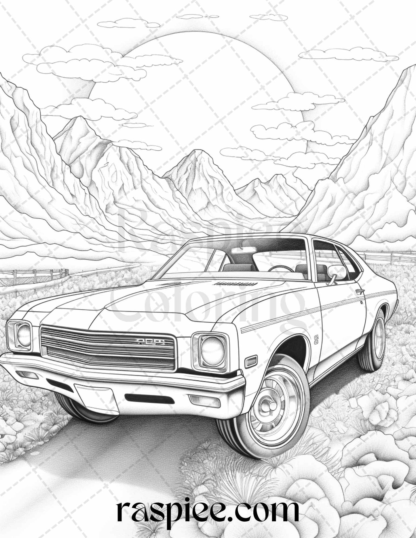 42 Vintage Cars Grayscale Coloring Pages Printable for Adults, PDF File Instant Download - raspiee