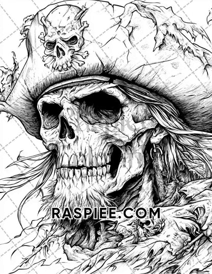 Zombie Pirates Halloween Adult Coloring Pages Printable PDF Instant Download