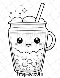 50 Cute Kawaii Boba Tea Grayscale Coloring Pages for Adults and Kids ...