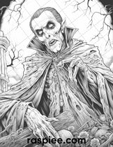 50 Count Dracula Grayscale Coloring Pages Printable for Adults, PDF Fi