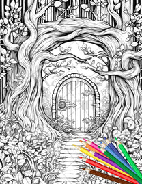 40 Magical Forest Gates Grayscale Coloring Pages Printable for Adults ...