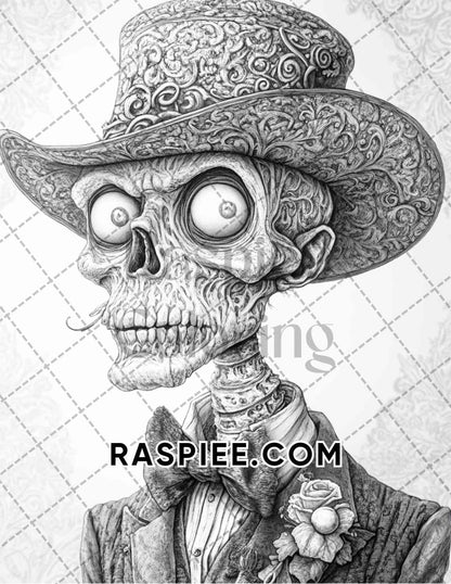 Victorian Zombies Halloween Adult Coloring Pages Printable PDF