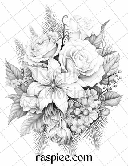 Christmas Flowers Coloring Page, Holiday Adult Coloring, Xmas Art Therapy, DIY Christmas Crafts, Relaxing Coloring Sheets, Seasonal Stress Relief, Festive Botanical Illustrations, Winter Relaxation Coloring, High-Quality Coloring Prints, Winter Coloring Pages, Xmas Coloring Pages, Christmas Coloring Pages