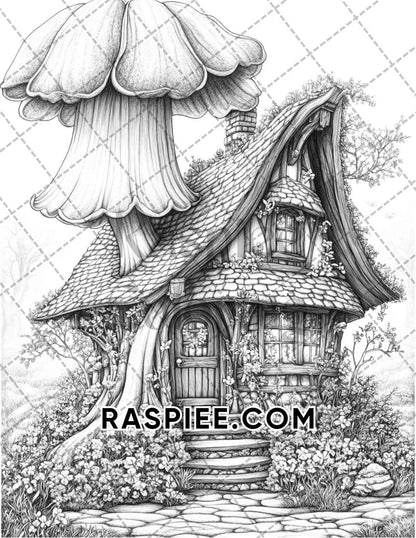 Fantasy Flower Houses Adult Coloring Pages Printable PDF Instant Download